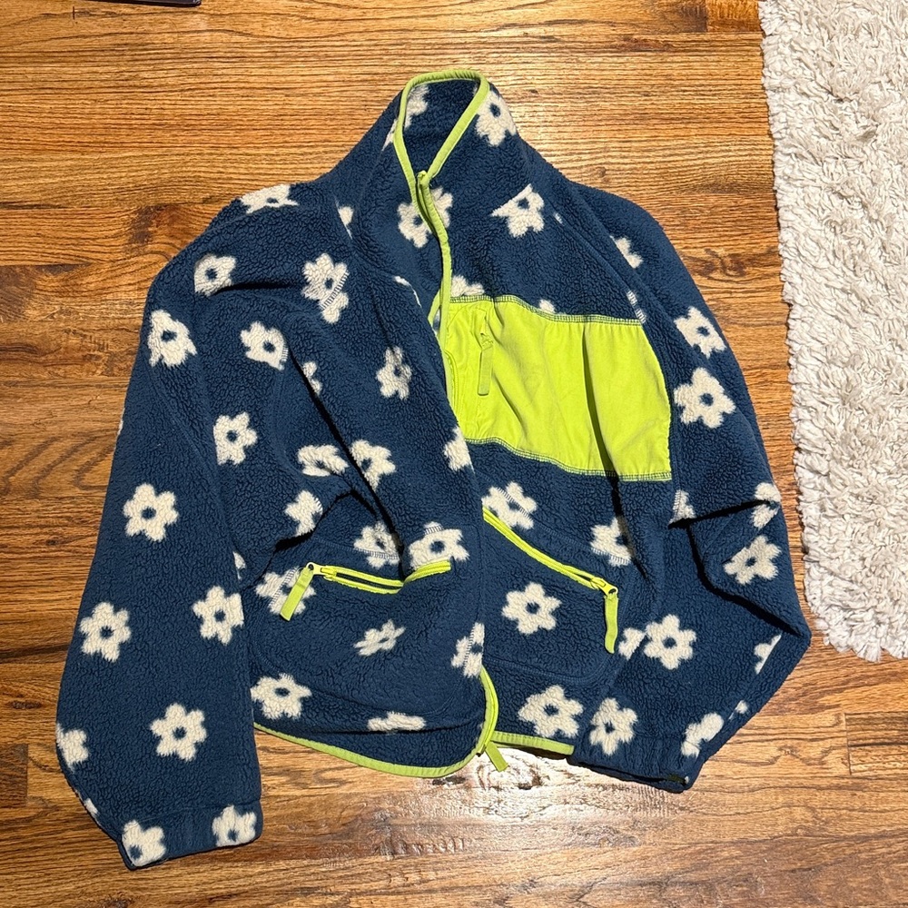 Urban Outfitters Floral Fleece Jacket with Neon Accents